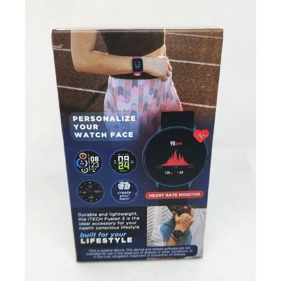 iTech Fusion 2 Smartwatch: Durable & Lightweight | Hot Pink Band | Android & iOS - Picture 14 of 16